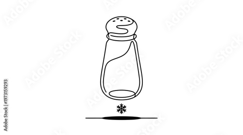 Salt Shaker With Falling Snowflake Crystal Single Continuous Line Drawing Minimalist Monoline Vector Icon