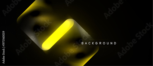 Abstract design features glowing yellow lines over black background. Modern, dynamic composition creates visual interest.