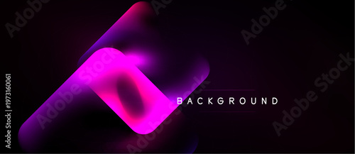 Abstract design features vibrant pink, purple gradients over black backdrop. Modern, dynamic composition creates visual interest.