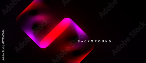 Abstract design features vibrant red, pink gradients over black background. Dynamic shape suggests movement, depth. Minimalist text reads background.