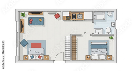 Detailed Floor Plan Illustration of a Modern Apartment Layout.