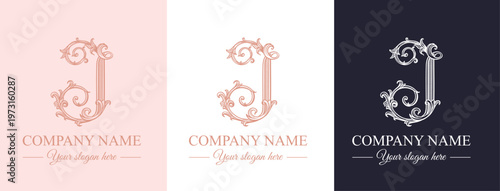 Quadro su tela Elegant letter J logo monogram in vintage ornamental style
