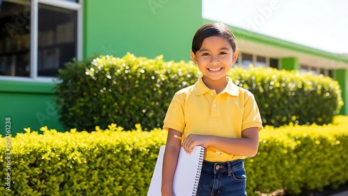 Smiling Schoolgirl Ready for Learning on a Sunny Day.