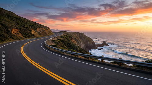 Spectacular Winding Ocean Drive Along Rugged Coastline At Sunrise