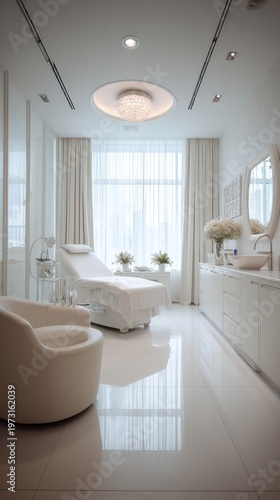 Elegant White Medical Spa Treatment Room with Modern Interior Design and Clean, Serene Atmosphere