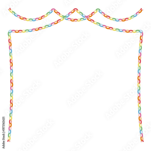 カラフルな輪つなぎのフレーム素材／ペーパーチェーンのガーランド枠・SNS投稿デザイン向けベクター
Colorful paper chain frame vector, garland border decoration for events and social media design