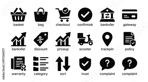 Collection of ecommerce icons for online shopping and banking services