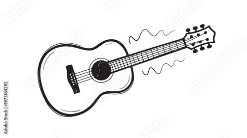 Acoustic Guitar Sound Waves Illustration for Hand-Drawn Music Concepts and Artistic Audio Branding
