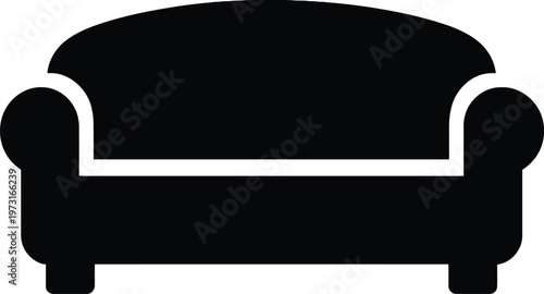 Classic black silhouette icon of a comfortable living room sofa for furniture and interior design branding