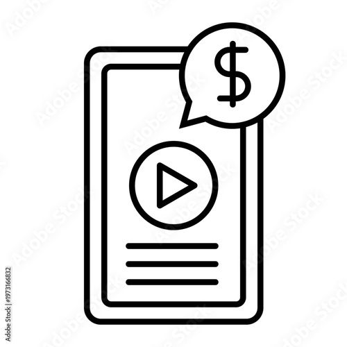 Content mobile video monetization outline icon