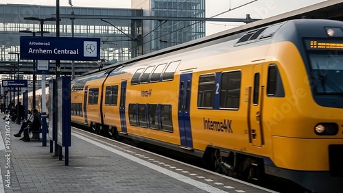 Yellow Train at Rotterdam Central Station, Netherlands.