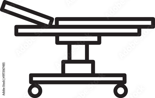 Black outlined icon of stretcher bed