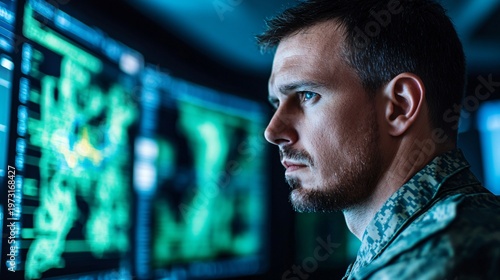 Strategic defense analytics center implementing joint all domain command and control to synchronize operations across multiple military domains using real-time intelligence fusion systems.