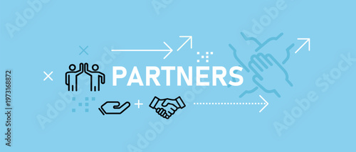 business partnership partners and alliance concept with handshake icons on blue background corporate cooperation networking agreement professional relationship company website banner