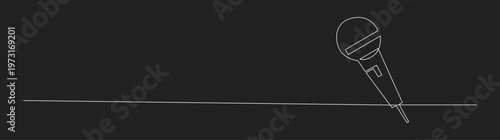 Minimalist Continuous Line Art of a Microphone on a Horizontal Line, Dark Background for Audio and Performance Concepts