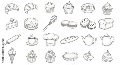 Cinnamon Bakery Icons Food UI Design Set Pastry Dessert Vector Illustration Collection