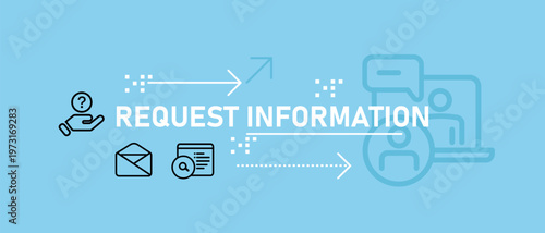 request information concept icons for customer support service and communication on blue background for business contact page website help desk assistance inquiry
