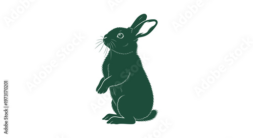Dark green rabbit illustration standing on hind legs isolated on white background vector animal art logo