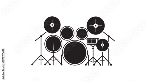 Drum Set Silhouette Vector for Rock Band Equipment Branding and Percussion Instrument Performance Graphics
