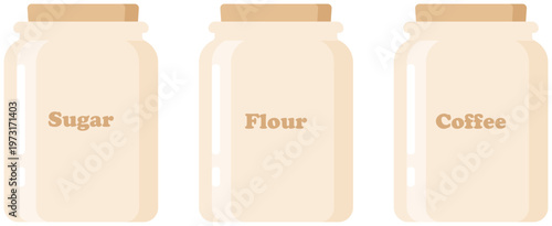 食品用保存容器、キャニスター、調理器具の独立した白背景のイラスト素材