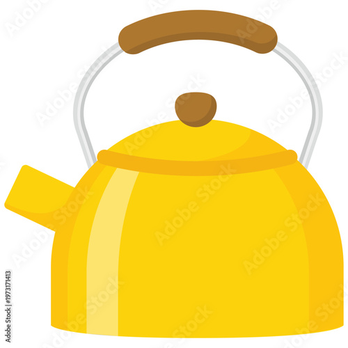 黄色いケトル、やかん、調理器具の独立した白背景のイラスト素材