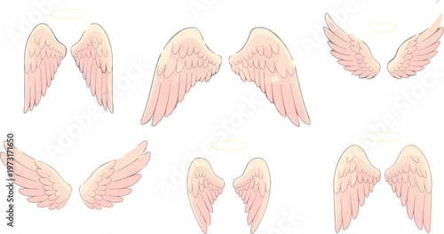 Soft Pink Angel Wings and Halo Set for Fantasy, Spiritual, and Heavenly Designs in Pastel Colors.