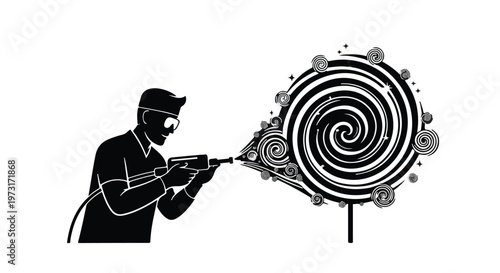 Artist creating swirling abstract design with tool