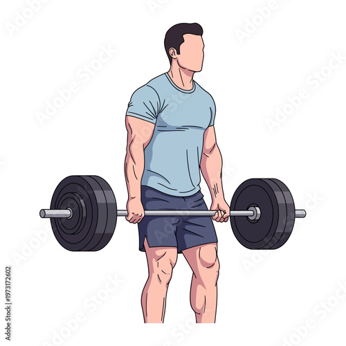 Man lifting heavy barbell for strength training and bodybuilding workout
