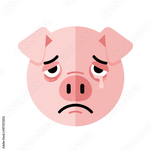 Sad Pig Face Emoji, Crying Pig Face Illustration, Cartoon Pig Emotion