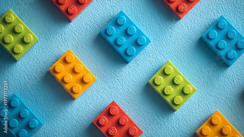 Brightly colored bricks arranged in a fun pattern for children to play and create with their imagination on a textured background