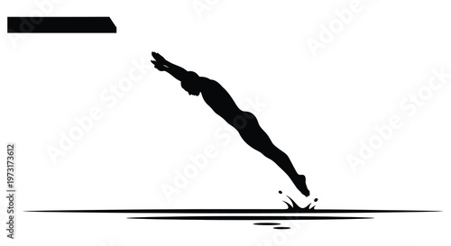 A diver in mid air performs a sleek dive into water captured as a striking black silhouette high quality professional detailed modern