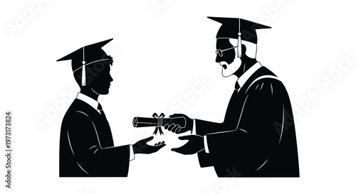 A proud moment of academic achievement depicted with a graduate receiving a diploma from a mentor silhouette high quality professional detailed
