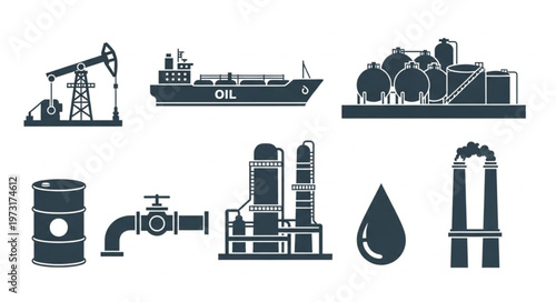 Konstfotografi Oil and Gas Industry Icons - Extraction, Transportation, and Processing