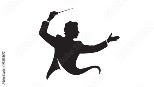 Orchestra Conductor Silhouette with Baton for Leadership and Classical Music Performance Concepts