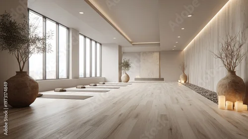 Obraz Serene Modern Yoga Studio with Natural Light, Minimalist Decor, and Peaceful Ambiance