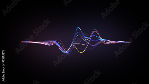 Abstract neon glowing sound waves motion audio waves noise frequency waveform music track voice recording audio spectrum concept of AI voice generator