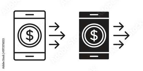 Send money smartphone icon linear vector outline, symbol logo design style