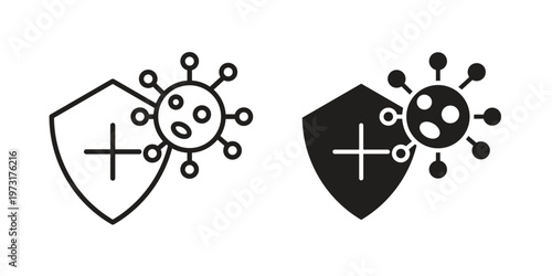 Shield virus icon linear vector outline, symbol logo design style