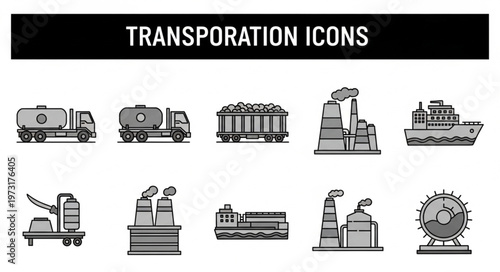 Transportation Icons - A Collection of Industrial Vehicles and Structures.