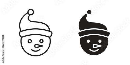 Snowman head icon linear vector outline, symbol logo design style