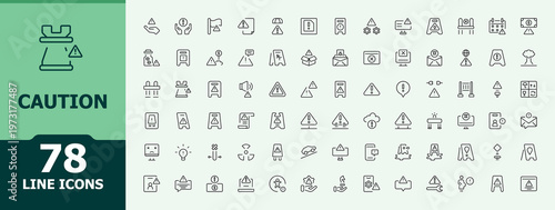 Caution icon set. Minimal thin line web icons set. Contain linear sign exclamation, alerts, aware, attention. Editable stroke. Caution related icon set.