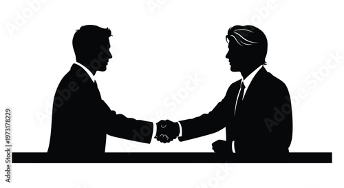 Two business professionals shake hands over a table creating a stark and impactful visual silhouette high quality professional detailed modern elegant