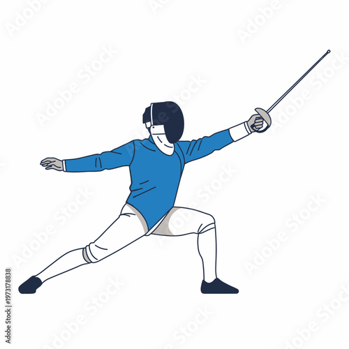 Fencer in action, lunging with foil sword, sports illustration