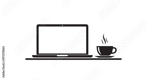 Laptop and Coffee Cup Icon Representing Remote Work and Office Productivity