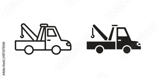 Tow truck icon linear vector outline, symbol logo design style