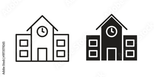 Train station building icon linear vector outline, symbol logo design style