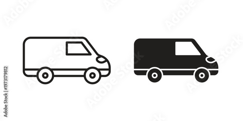 Van icon linear vector outline, symbol logo design style