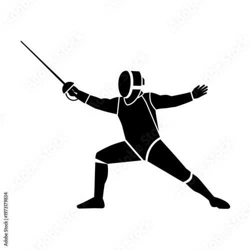Fencer Silhouette Black and White - Athlete with Sword