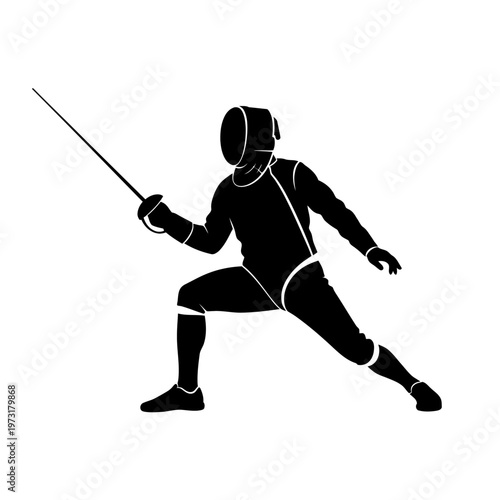 Fencer Silhouette in Action Pose with Sword - Sport and Competition Concept