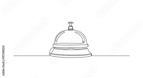 Hotel reception bell on counter line art illustration